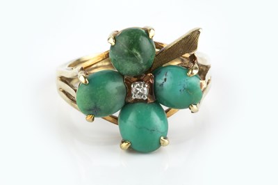 Lot 48 - A turquoise and diamond dress ring, modelled...