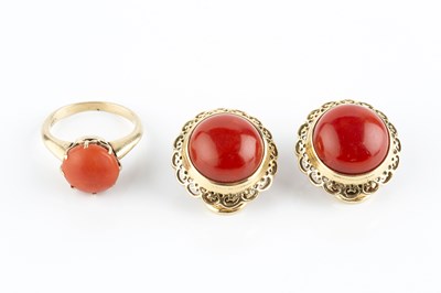 Lot 85 - A pair of coral ear clips, each coral...