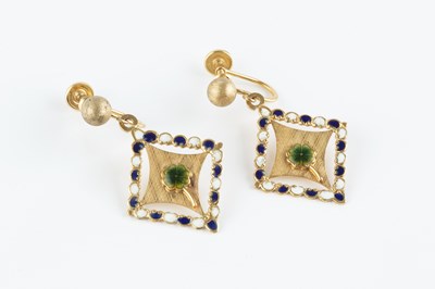 Lot 24 - A pair of enamel ear pendants, each...