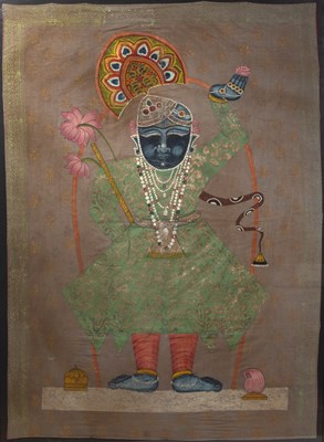 Lot 487 - An Indian painting of a Deity, gouache on...