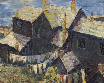 Lot 253 - Follower of the Newlyn school Coastal cottages,...