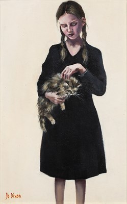 Lot 257 - Jo Dixon The Girl and the Cat, signed, oil on...