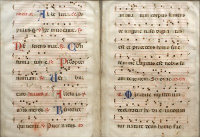 Lot 160 - A double page sheet from an old antiphony on...
