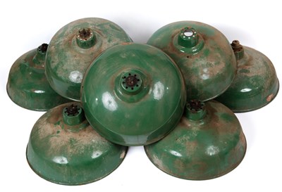 Lot 202 - A set of eight green enamel industrial light...