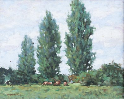 Lot 405 - Ken Moroney (b.1949) Cattle Grazing signed...