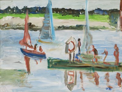 Lot 331 - Jean Barham (b.1924) Boating on the Thames,...