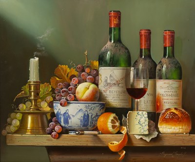 Lot 92 - Raymond Campbell (b.1956) still life with wine...