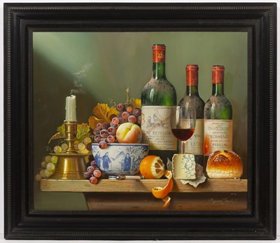 Lot 92 - Raymond Campbell (b.1956) still life with wine...