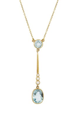 Lot 52 - An aquamarine and half pearl pendant necklace,...