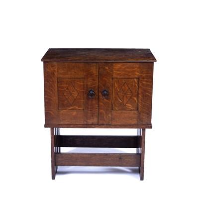 Lot 787 - Arts & Crafts Hall cupboard oak with inlaid...