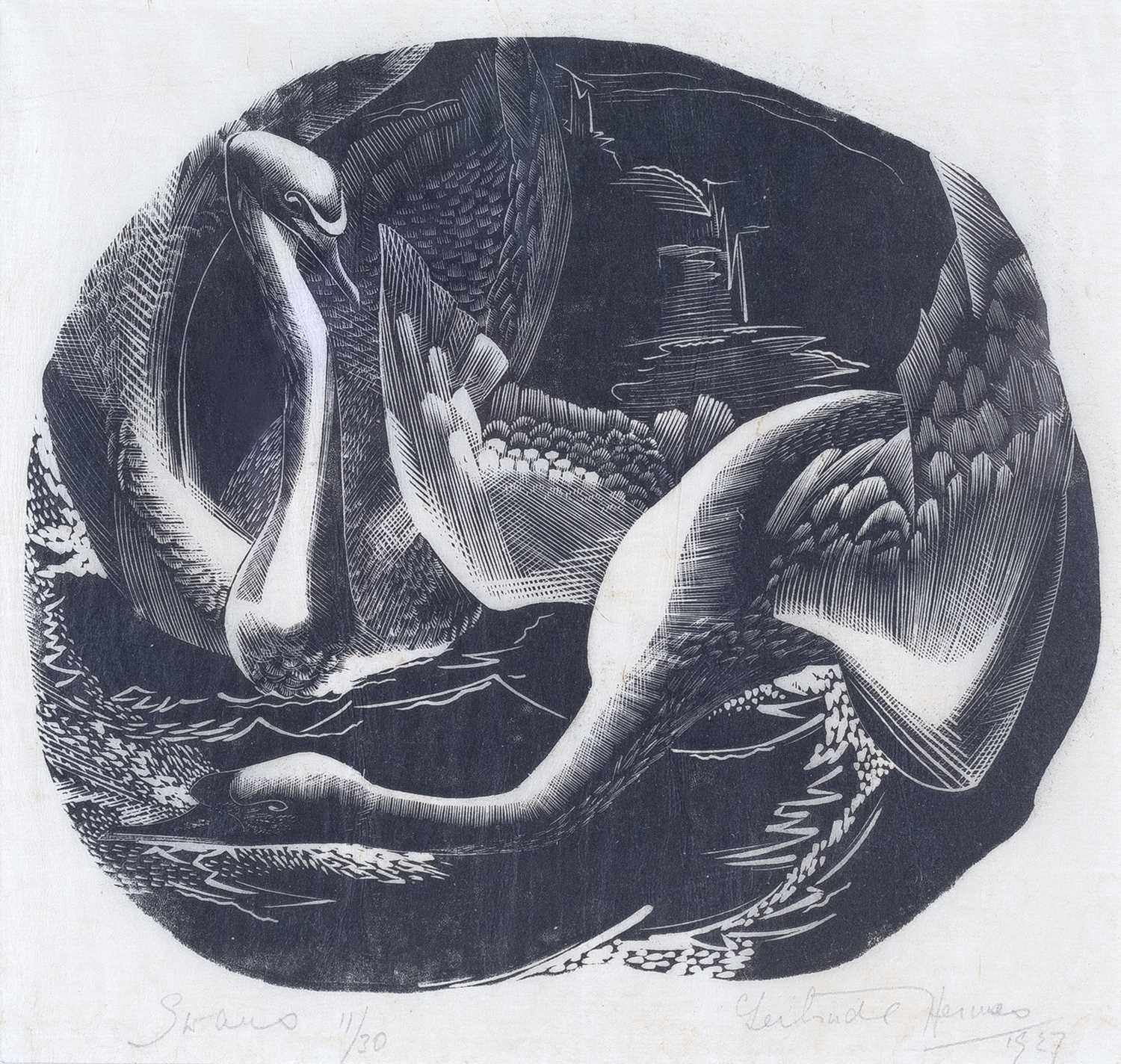 Lot 28 - Gertrude Hermes (1901-1983) Swans, 1927 signed,...