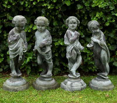 Lot 835 - A group of four antique lead allegorical...