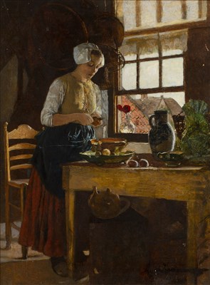 Lot 427 - 19th century Dutch school A lady peeling...