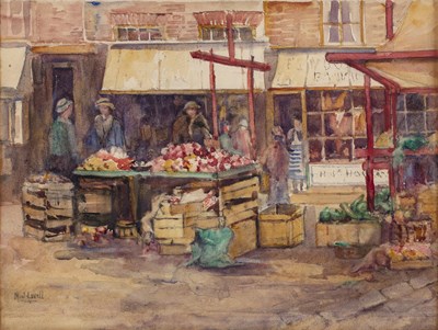 Lot 429 - Margaret J Lovell (act.1899-1931) Market Day,...
