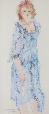 Lot 409 - Tom Merrifield (1932-2021) Lady in Blue Dress...