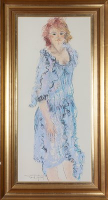 Lot 409 - Tom Merrifield (1932-2021) Lady in Blue Dress...