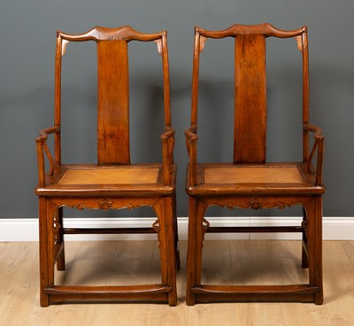 Lot 557 - A pair of antique Chinese elm Officials hat chairs