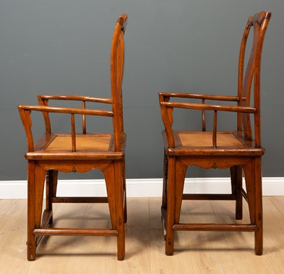 Lot 557 - A pair of antique Chinese elm Officials hat chairs