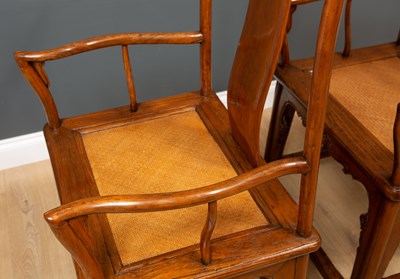 Lot 557 - A pair of antique Chinese elm Officials hat chairs