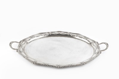 Lot 354 - A silver twin handled oval tea tray, with...