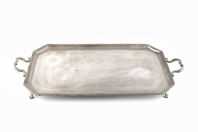 Lot 355 - A silver rectangular twin handled tea tray,...