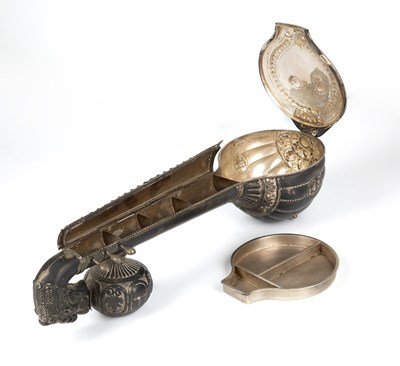 Lot 188 - An Eastern white metal novelty desk stand in...