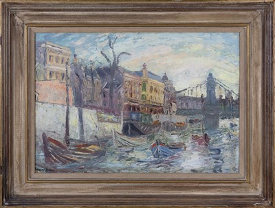Lot 217 - George Hann (1900-1979) Boats on the Thames at...