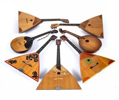 Lot 236 - A Russian balalaika with green leaf decoration...