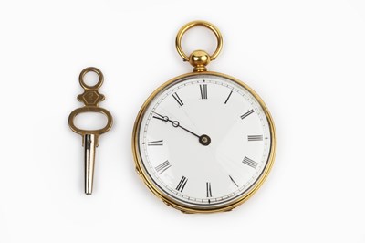 Lot 213 - An open face fob watch, the white enamel dial...