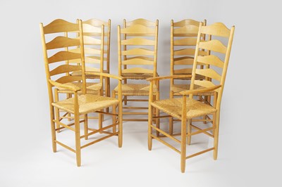 Lot 13 - Neville Neale set of eight ladderback ash...