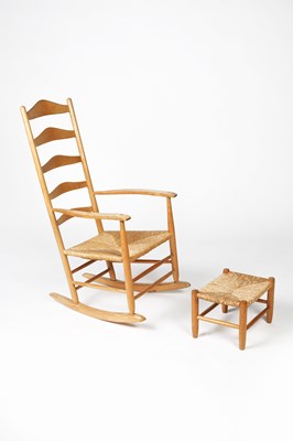 Lot 16 - Neville Neale ash rocking chair with raffia...