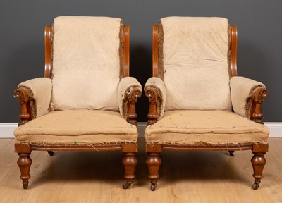 Lot 541 - A pair of Victorian oak framed armchairs with...