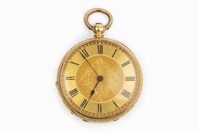 Lot 214 - An open face fob watch, the floral and foliate...