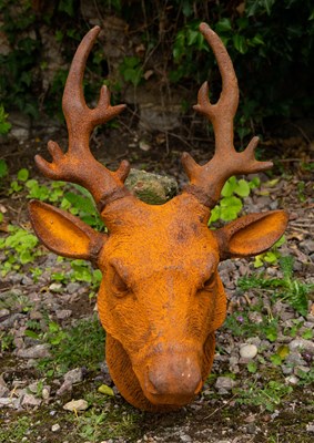 Lot 806 - A decorative cast iron sculpture of a deer's...