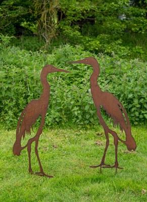 Lot 812 - A pair of steel profile sculptures of heron...