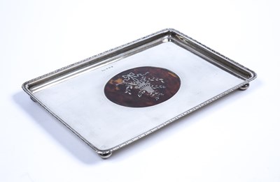 Lot 432 - George V silver and pique work tray standing...