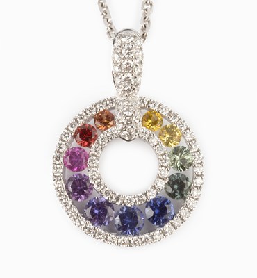 Lot 147 - A diamond and gem set pendant on chain,...