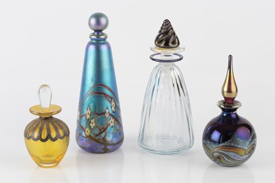 Lot 747 - Okra Glass scent bottle, 1986 18cm high; with...