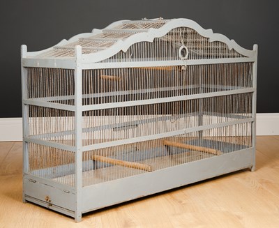 Lot 182 - An antique grey painted bird cage on a...