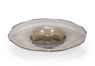 Lot 375 - Whitefriars style large glass dish, smokey...