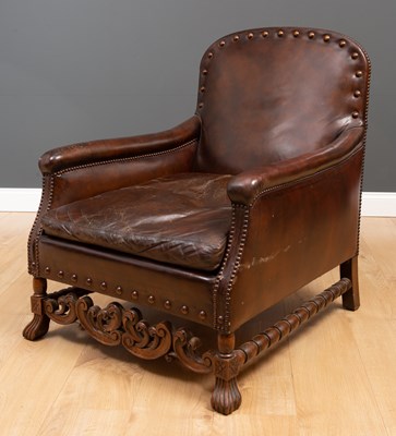 Lot 286 - A Flemish studded brown leather upholstered...