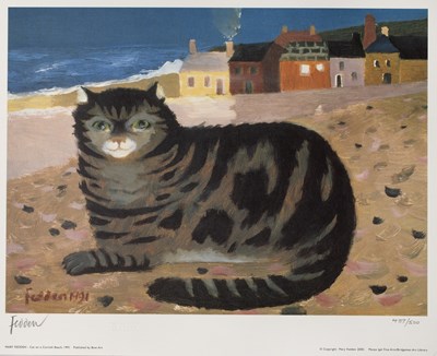 Lot 69 - Mary Fedden (1915-2012) Cat on a Cornish Beach,...