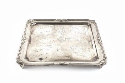 Lot 409 - A silver salver, of square outline with Art...