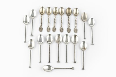 Lot 438 - A set of six Danish silver coffee spoons, with...