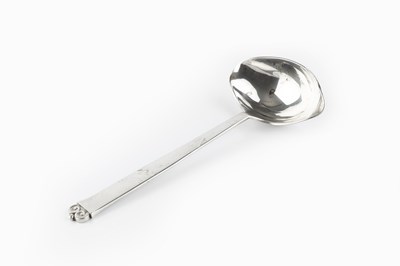 Lot 444 - A Danish silver sauce ladle, with double...