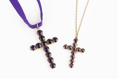 Lot 77 - Two gem set cross pendants, the first with...