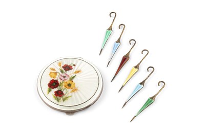 Lot 308 - A set of six silver and vari-coloured enamel...