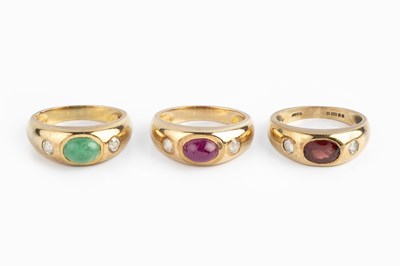 Lot 51 - Three gem set dress rings, the first set with...