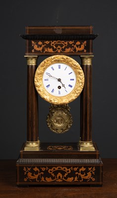 Lot 246 - A 19th century French inlayed Portico clock,...