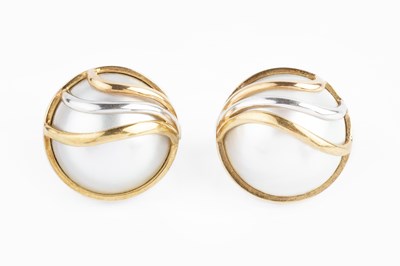 Lot 57 - A pair of mabe pearl earrings, 18ct three...